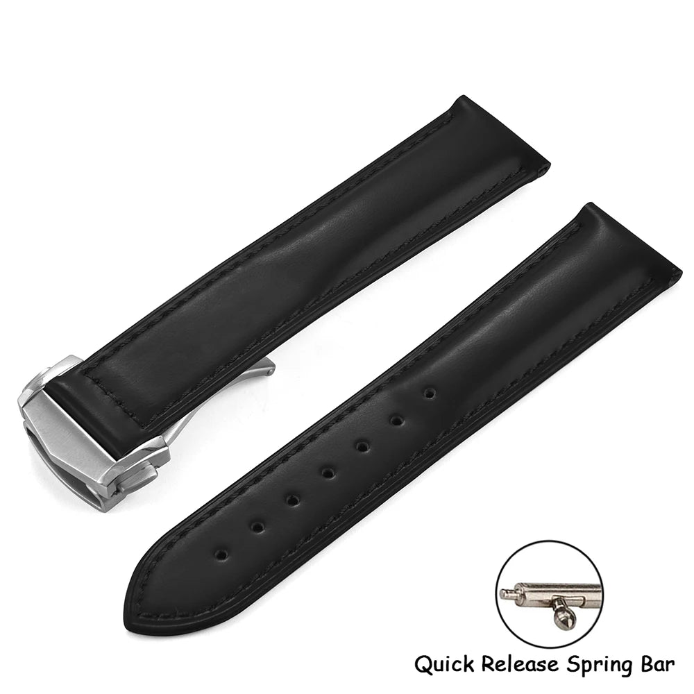 Cowhide Leather Strap Folding Buckle 19mm 20mm 21mm 22mm for Omega Seamaster Universal Leather Watch Band Watch Accessories Men