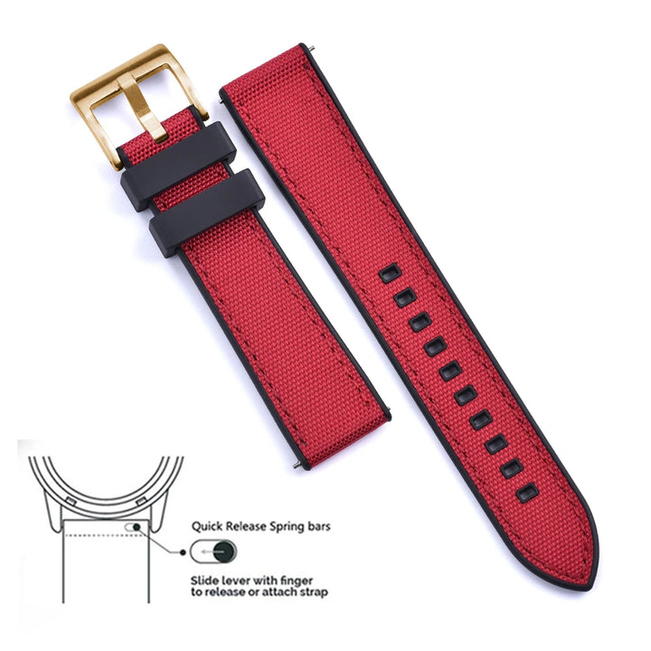 Premium Hybrid FKM Nylon Watch Band Quick Release Rubber Watch Strap 20mm 22mm Watch Strap Watch Replacement Watchband