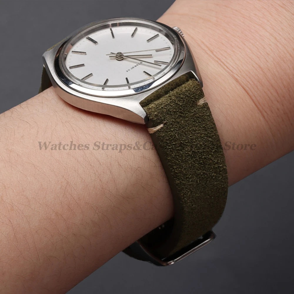 Vintage Suede Leather Watch Band 14–22mm for Omega & Seiko (Handmade,