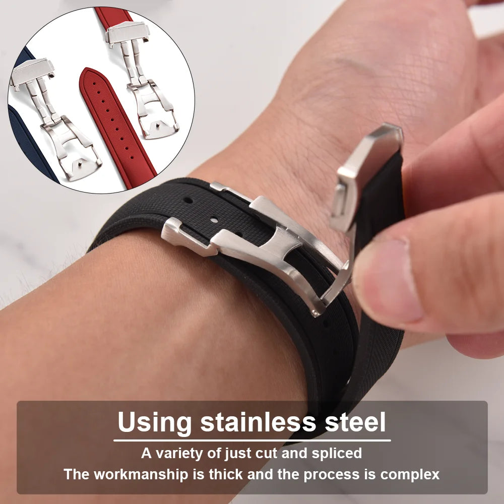 Premium Grade Soft FKM Rubber Watch Strap 20mm 21mm 22mm Perfect Fit Flat End Universal Quick Release Watch Strap