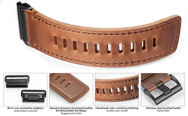 Horween Leather Straps For Garmin Fenix7 Quickfit 22 26mm Business Retro Watch Band Epix MARQ Quatic Tactix Forerunner
