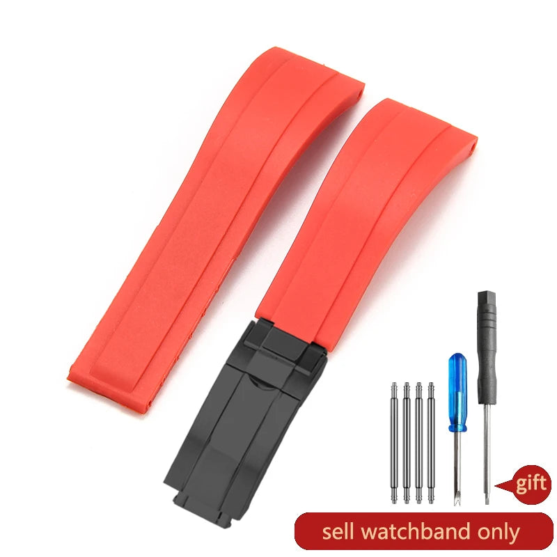 Rubber Watch Strap with Stainless Steel Butterfly Buckle for Rolex