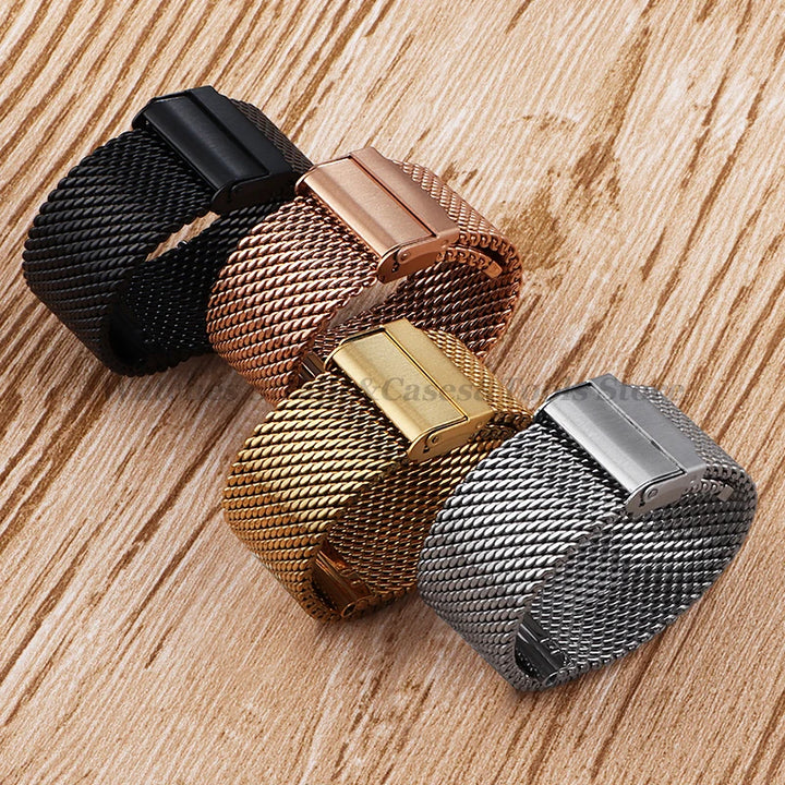 1.0mm Milanese Mesh Stainless Steel Watch Strap – 18–24mm, Quick-Release with Folding Buckle