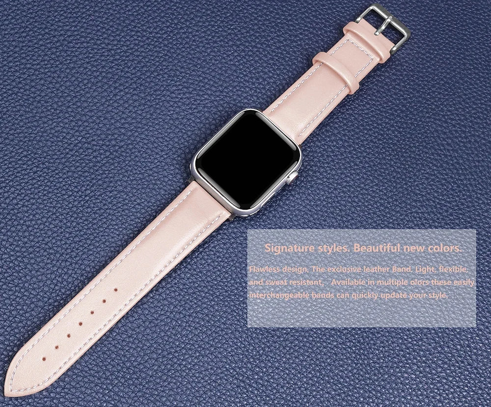 Genuine Leather Apple Watch Band 40–49mm for iWatch Series 3–8 & Ultra