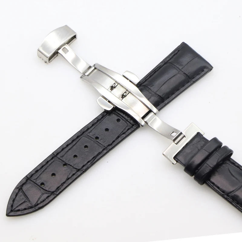 Genuine Leather Watch Straps 18mm20mm22mm24mm Universal Watch Butterfly Buckle Steel Band Buckle Bracelet Bangle Bracelet + Tool