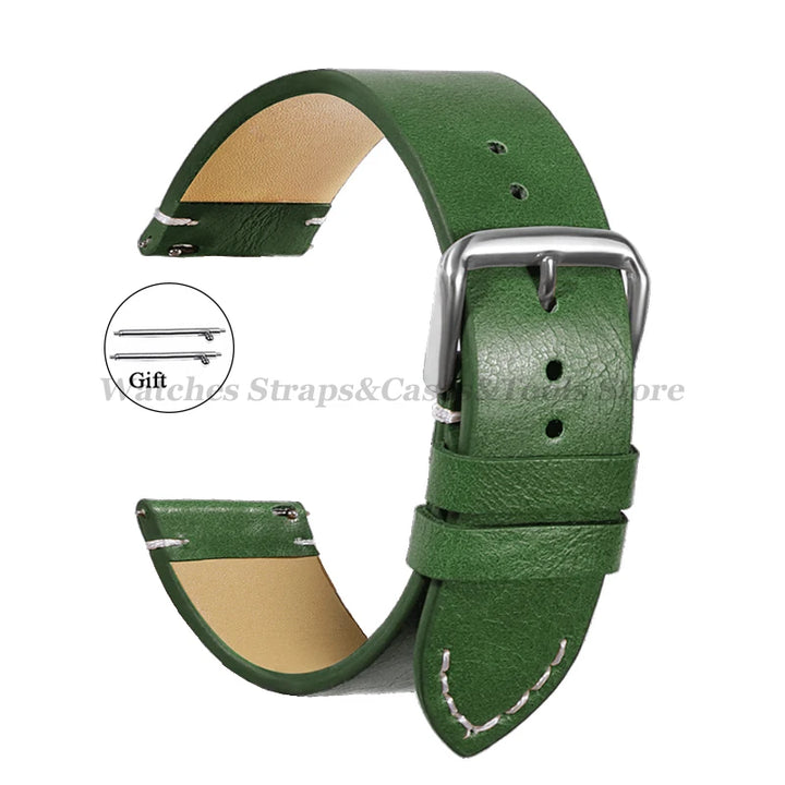 Vintage Leather Watch Strap – 18–24mm, Soft Quick-Release for Omega & Huawei GT4