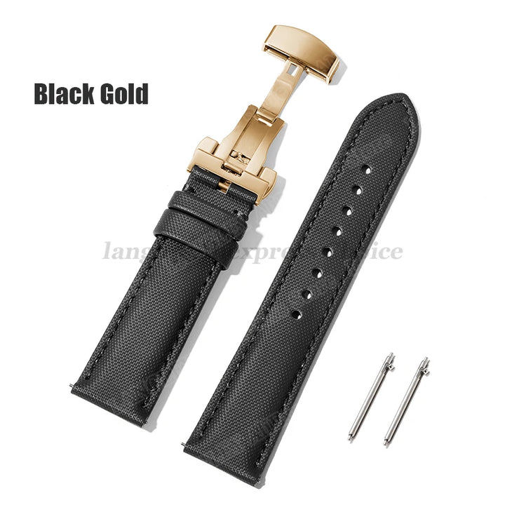 Sailcloth Nylon & Leather Watch Strap – 20/22mm, Omega & Huawei, Green