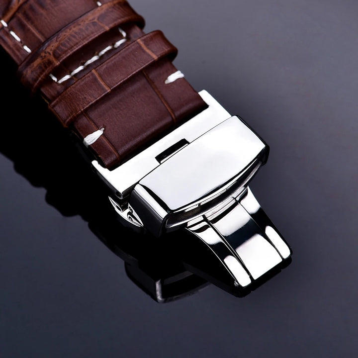 Cowhide Leather Watch Strap with Butterfly Clasp (18-22mm)