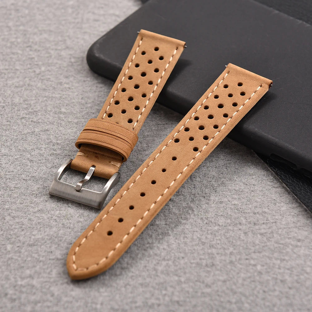 Vintage Racing Leather Watch Strap 18–22mm Quick Release for Omega