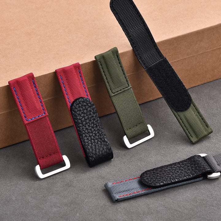 Premium Grade Hook And Loop Adhesive Watch Band Pale Blue Leather Nylon Watch Strap 20mm Watch Strap Watch Replacement Watchband
