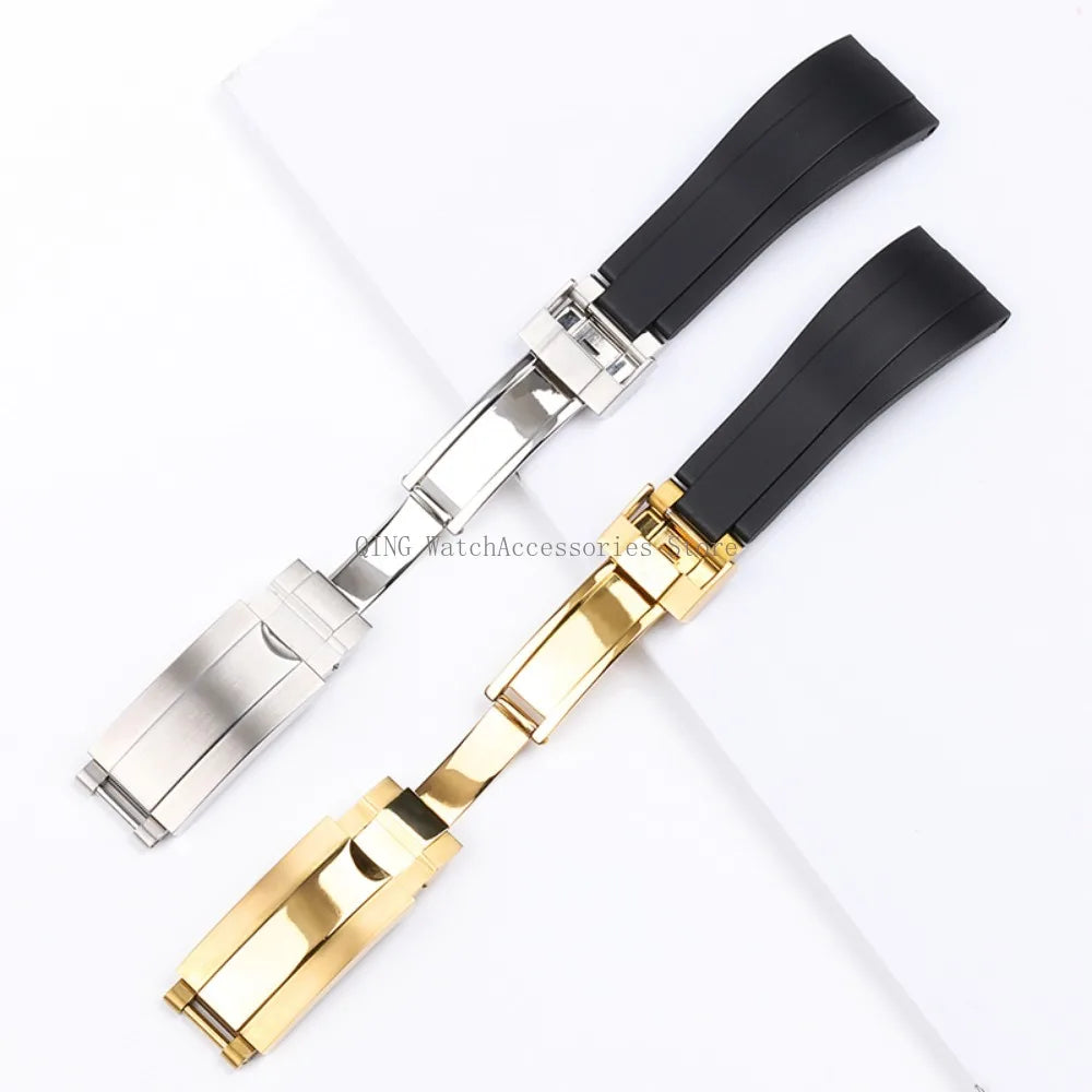 Rubber Silicone Watch Strap for Rolex Oysterflex – 20mm, Folding Buckle