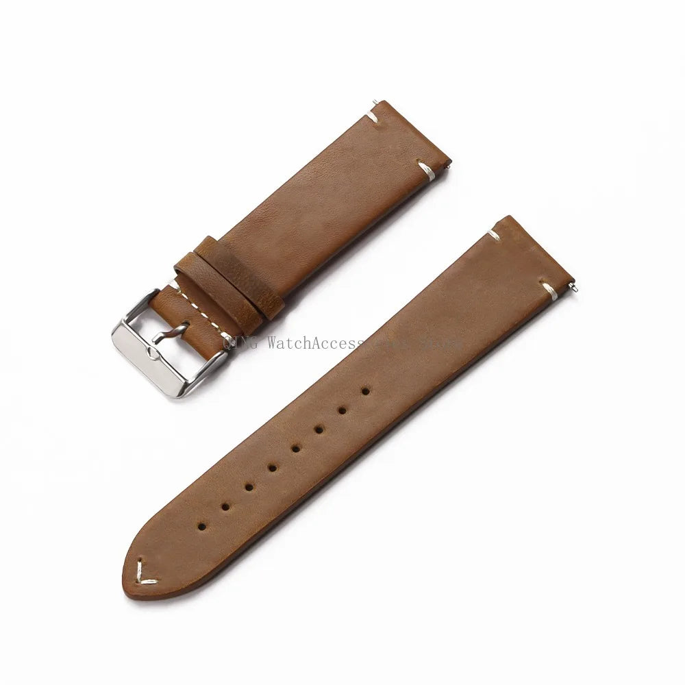 Title: Vintage Oil Wax Leather Watch Band 18–22mm (Quick Release, Unisex)