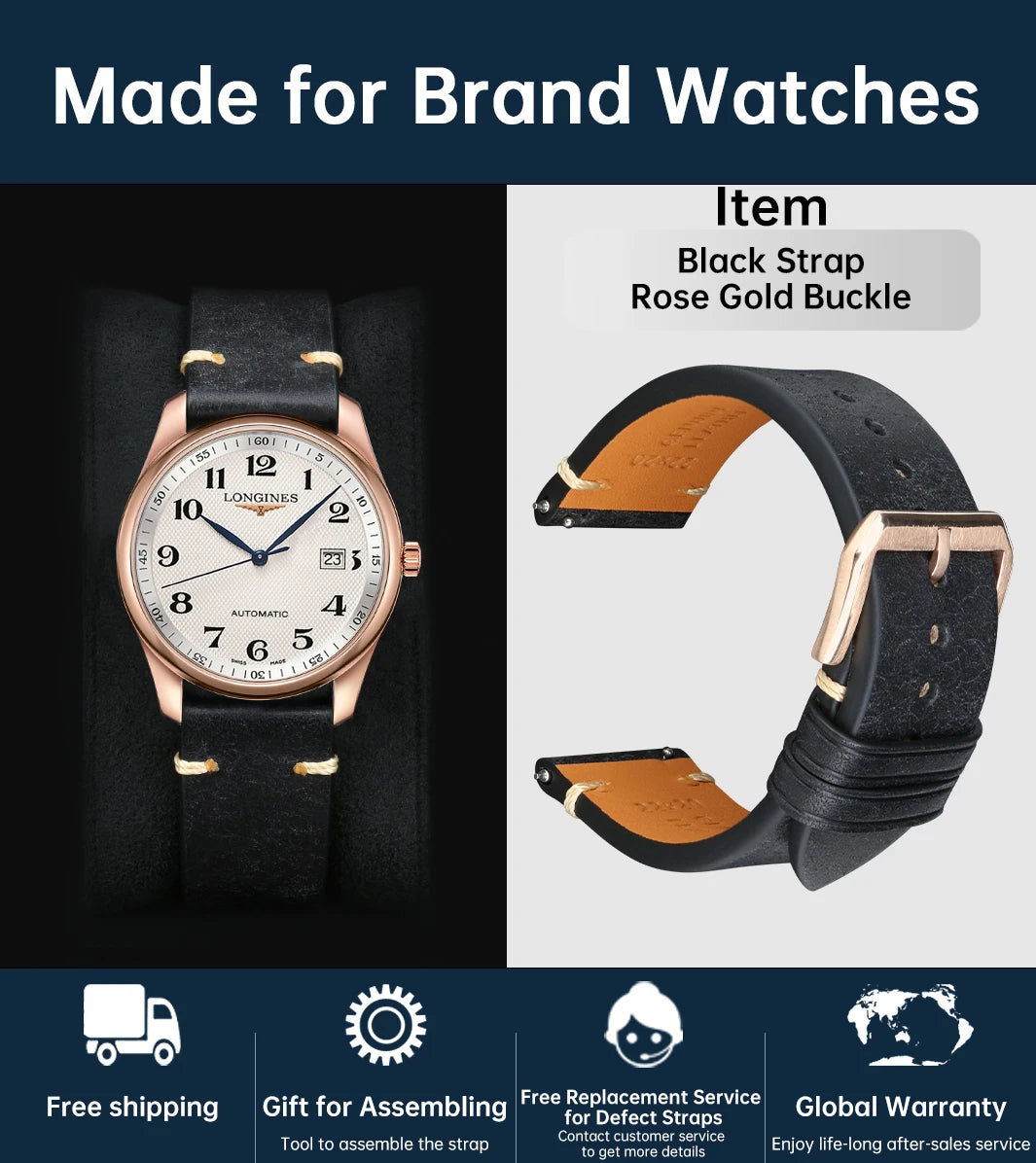 Luxury Quick Release Watchband Accessories For OMEGA Breitling Oris Bracelet Handmade Italian Pueblo Cow Leather Watch Strap