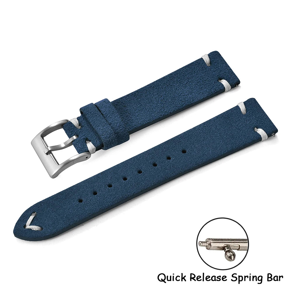 Vintage Suede Leather Quick Release Watch Strap – 20/22mm Brown/Grey