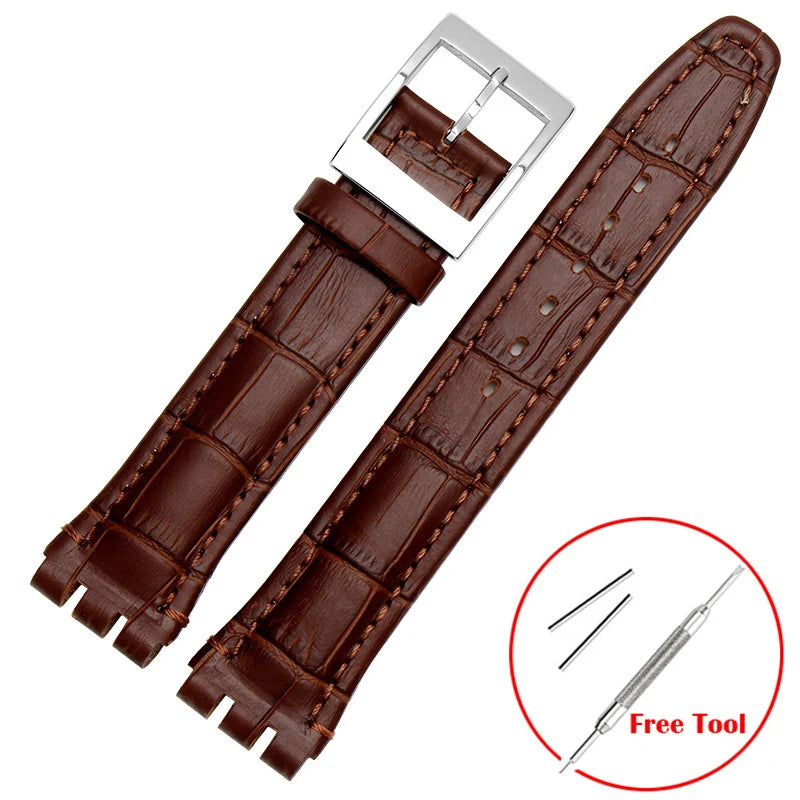 for SWATCH Watch Strap 17mm 19mm Genuine Cowhide Leather Bracelet Men Women Waterproof Sport Replacement Watchband