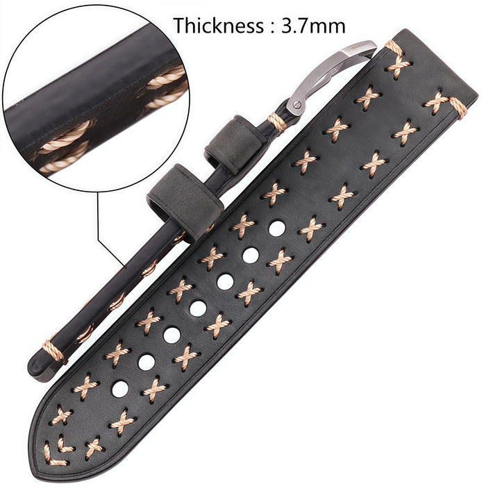 Handmade Genuine Leather Watch Strap 22–24mm with Retro Stainless Steel Buckle