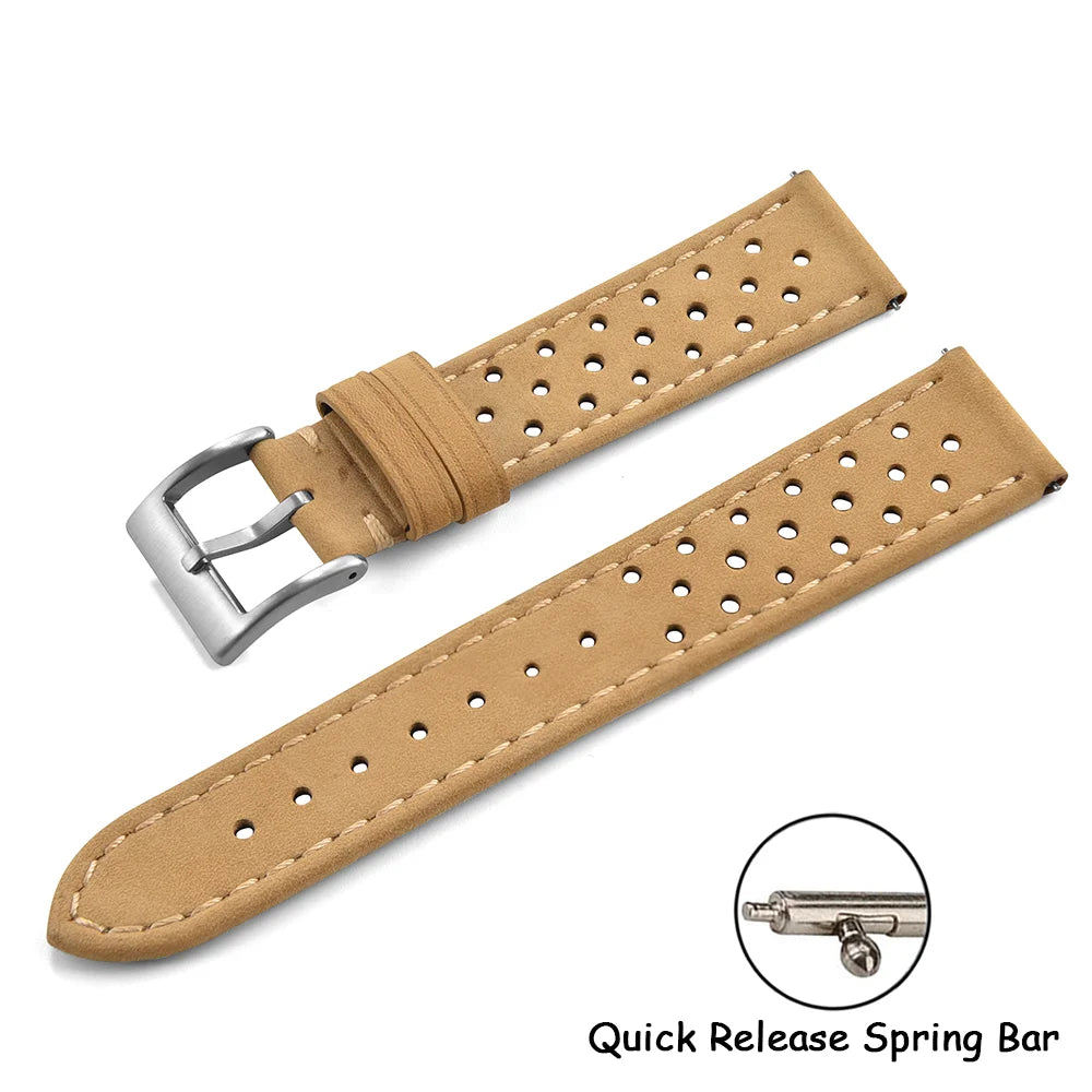 Vintage Racing Leather Watch Strap 18–22mm Quick Release for Omega