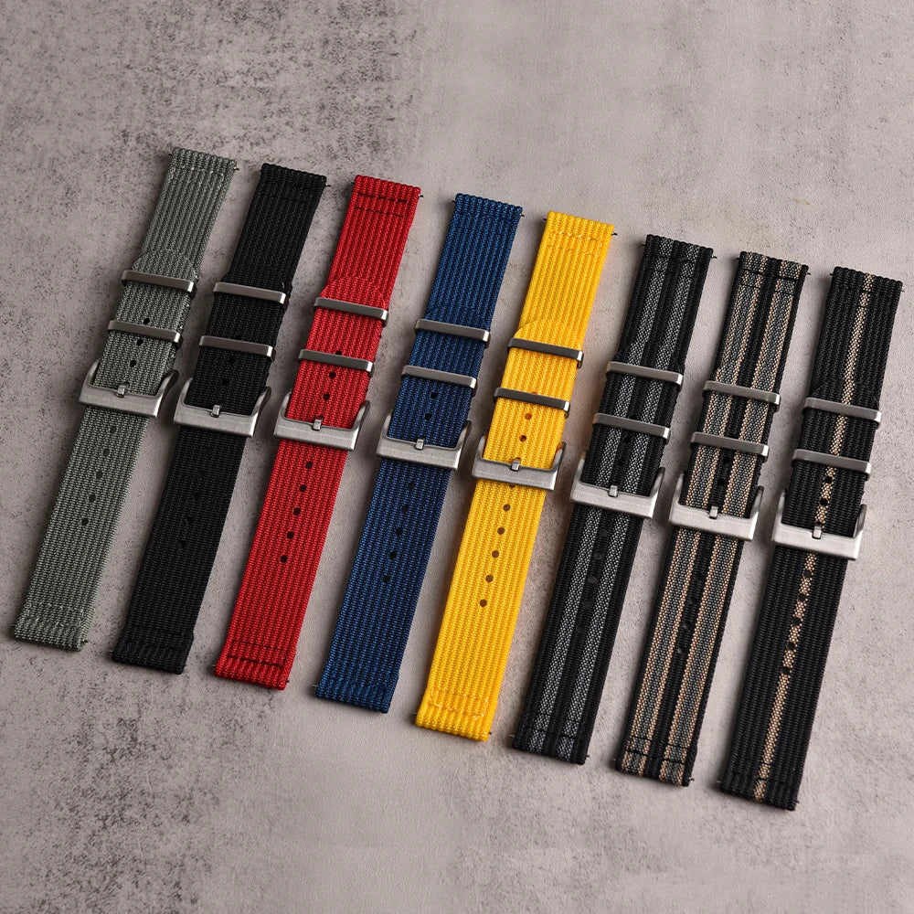 NATOBELT Nylon Sailcloth Ribbed Strap 18mm 20mm 22mm Premium Grade Quick Release Military Ribbed Nylon Watch Bands