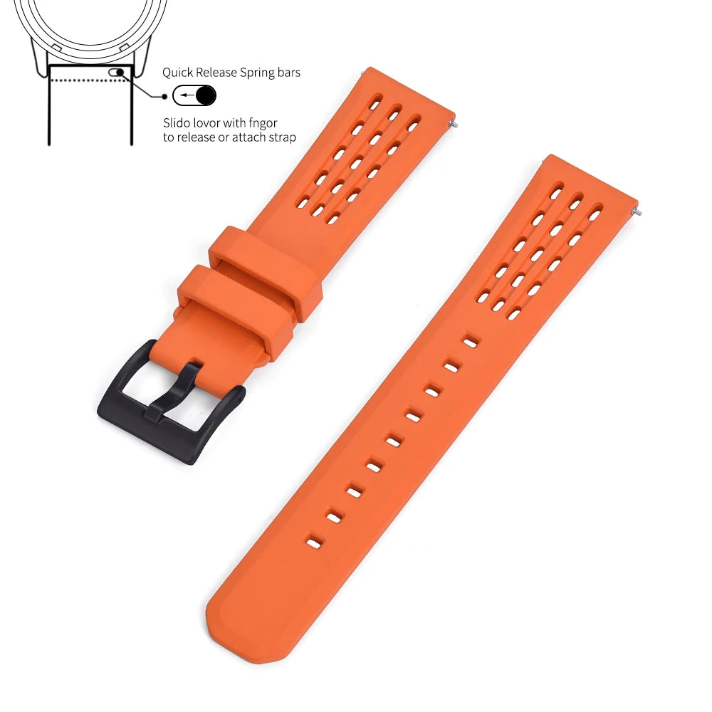 Premium-Grade Porous Structure Quick Release Fluorine Rubber Watch Strap 20mm 22mm New Design FPM/FKM Rubber Watch Band