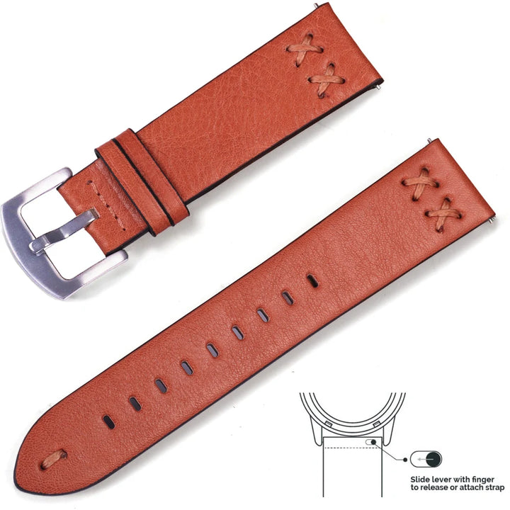Genuine Leather Quick Release Watch Band 20–22mm for Huawei & Samsung Galaxy 45/46mm