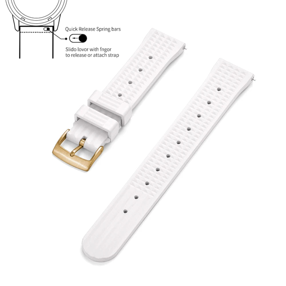 Premium Grade Waffle FKM Watch Band 20mm 22mm Quick Release Fluoro Rubber Waffle Watch Strap For Traditional Diving Watch