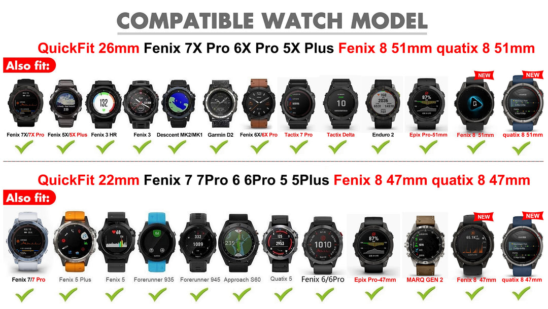 Silicone Watch Band for Garmin Fenix & Epix (22-26mm)