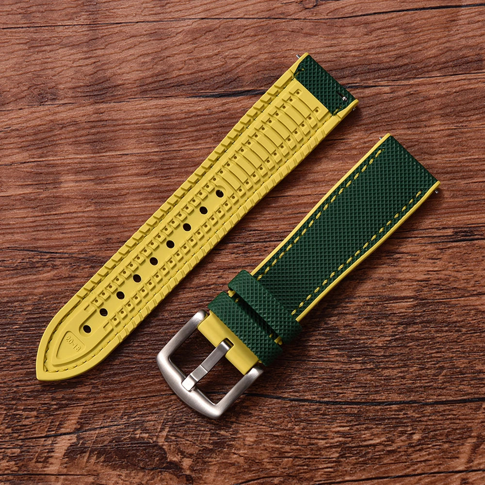 18/20/22/24mm FKM Rubber Watch Strap Quick Release Sailcloth Leather Watch Bands For Omega Seiko Tissot Watch Belt Accessories