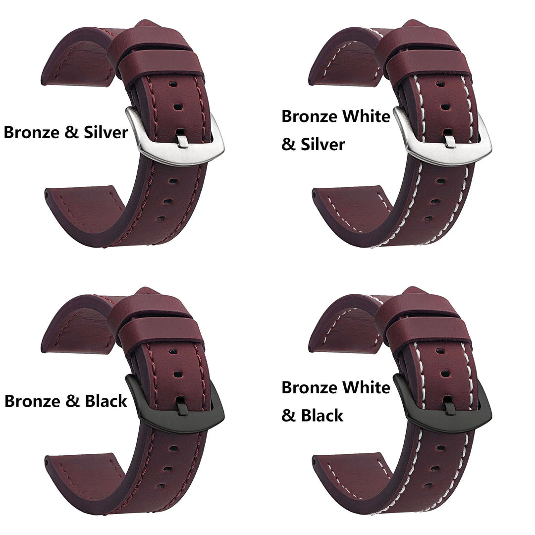 Fashion Vintage Leather Watch Strap – 18–24mm, Stainless Steel Buckle