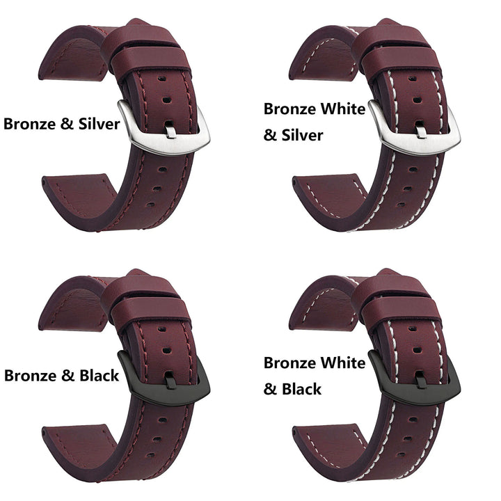 Fashion Vintage Leather Watch Strap – 18–24mm, Stainless Steel Buckle