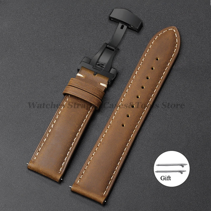 Cowhide Leather Watch Band 14–24mm (Quick Release, Butterfly Buckle) for
