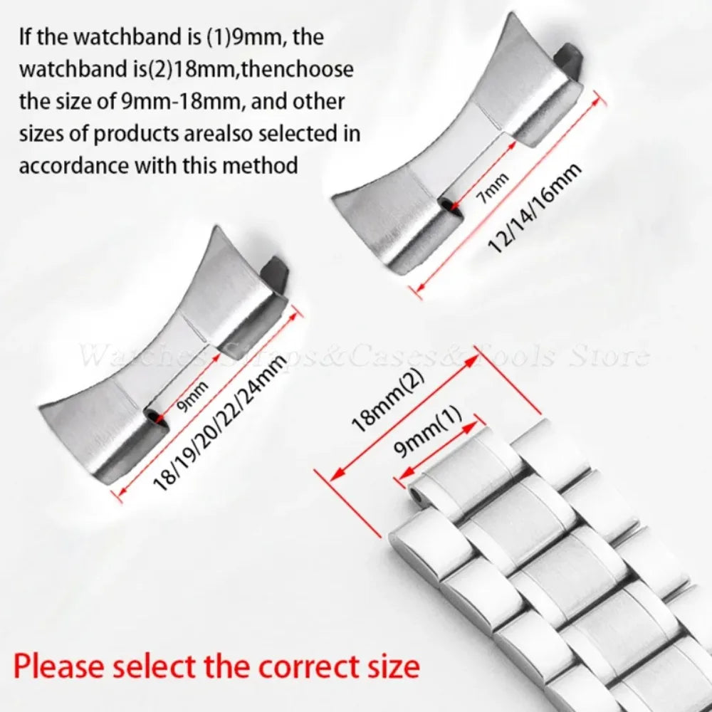 2PCS Stainless Steel Band Connectors for Seiko – Oyster Curved End Adapter (12-24mm)
