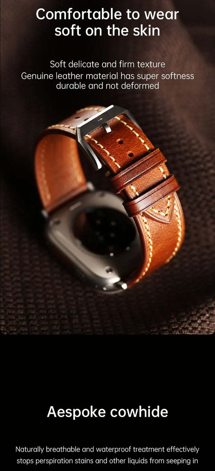 Apple Watch Luxury Cow Leather Strap For Ultra 2 49mm Band Series 9 8 7 6 5 SE 45mm 44mm 41mm 40mm Handmade Watchbands