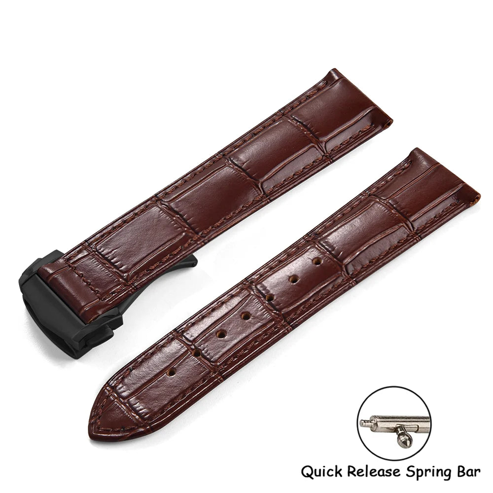 Calfskin Leather Watch Strap 19mm20mm 21mm 22mm For Omega 007 Seamaster 300 De ville AT150 Commander Folding Buckle Bracelet Men