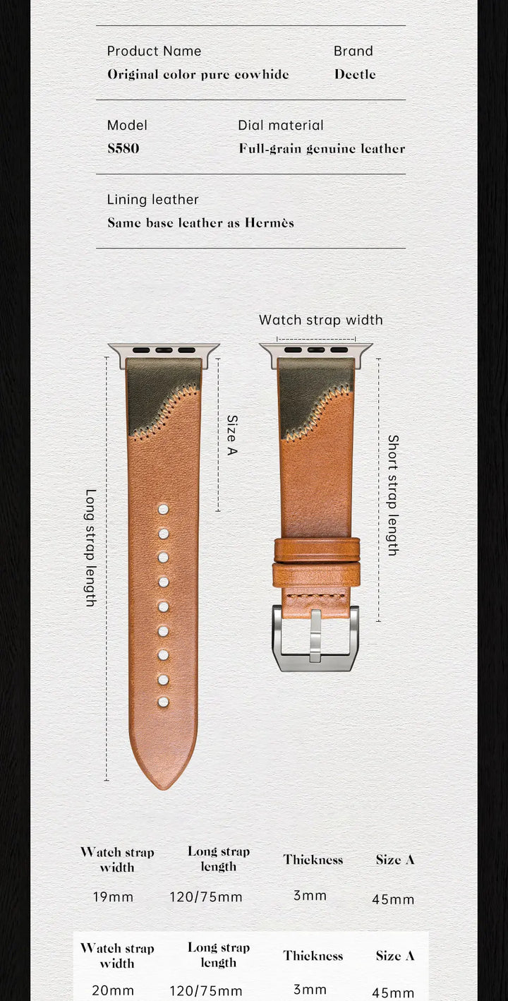 Luxury Bicolor Leather Strap For Apple Watch, Ultra3 49mm, Series11, 10, 46mm, 42mm, 45mm, 44mm, 41mm, 40mm, Handmade Watch Band