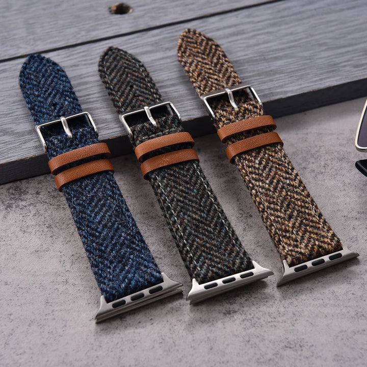 Vintage Wool & Leather Apple Watch Band – 40–49mm for Series 10–6, SE & Ultra 2