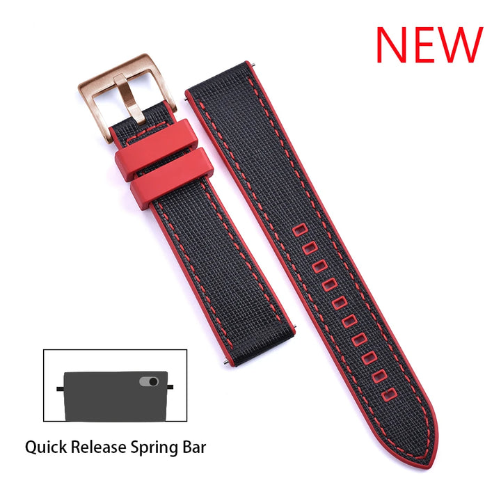 JUELONG New Design FKM Watch Strap 20mm 22mm Quick Release Hybrid Fluoro Rubber Saffiano Leather Watchbands