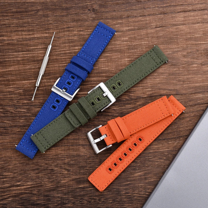 JUELONG Premium Nylon Sailcloth Watch Strap 20mm 22mm Canvas Sailcloth Watch Bands Quick Release Perfect Fit Flat End Universal