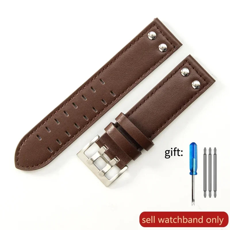 Double Row Hole Leather Watch Strap 20/22mm for Hamilton & Seiko