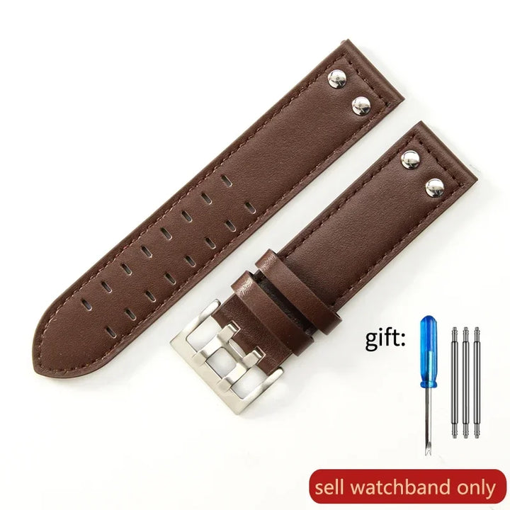 Double Row Hole Leather Watch Strap 20/22mm for Hamilton & Seiko