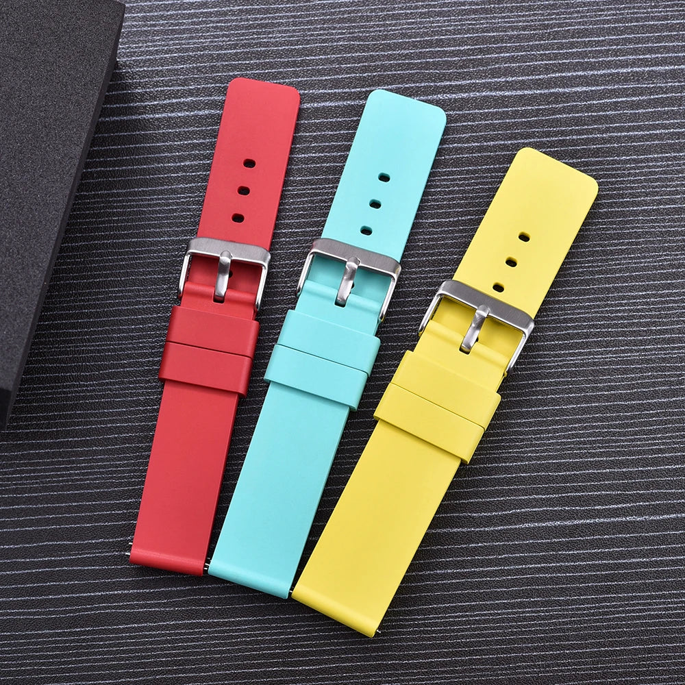 Premium Grade Flat Smooth FKM Rubber Watch Strap 16mm 18mm 20mm 22mm 24mm Soft Quick Release Rubber Watch Bands