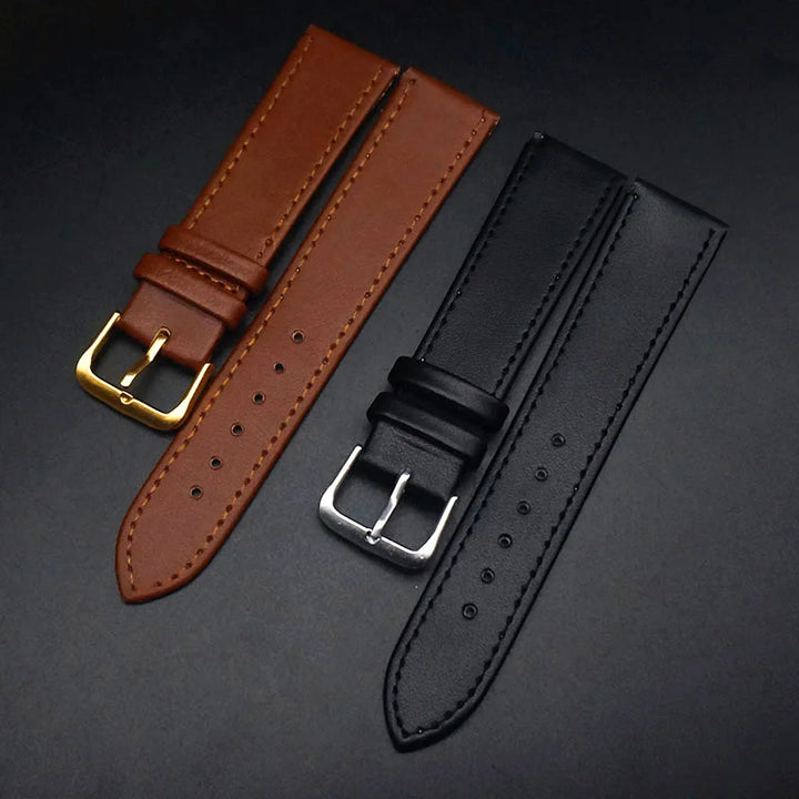 PU Leather Watch Strap Black & Brown (12–22mm, Unisex)