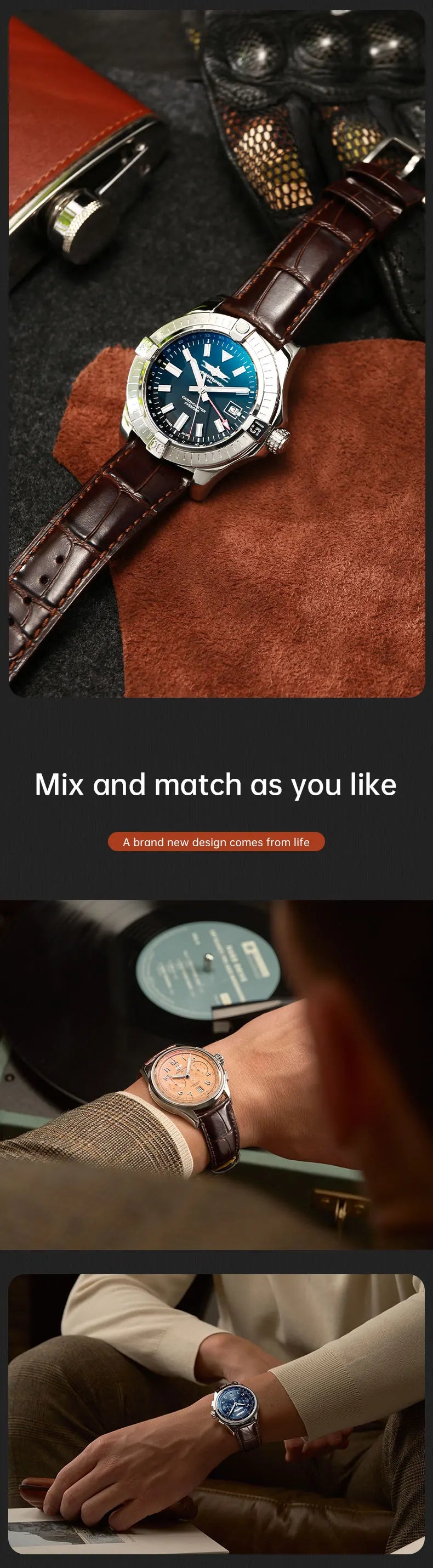 Maikes Top Quality Leather Watch Strap Accessories Butterfly Buckle For Chopard Breitling Omega Patek Philippe Watch Band