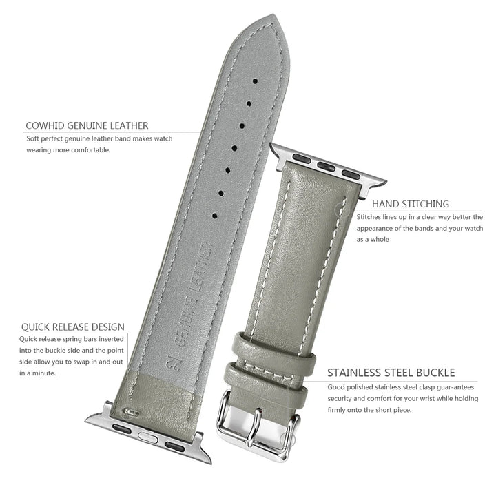 Genuine Leather Apple Watch Band 40–49mm for iWatch Series 3–8 & Ultra