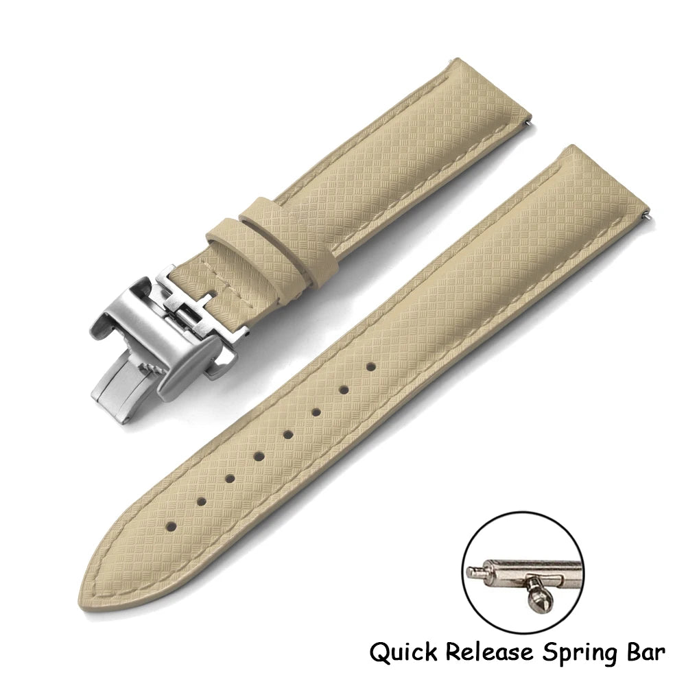 New Design FKM Rubber Sailcloth Strap 18/19/20/22mm Quick Release Leather Watch Band Universal Butterfly Buckle Band For Omega