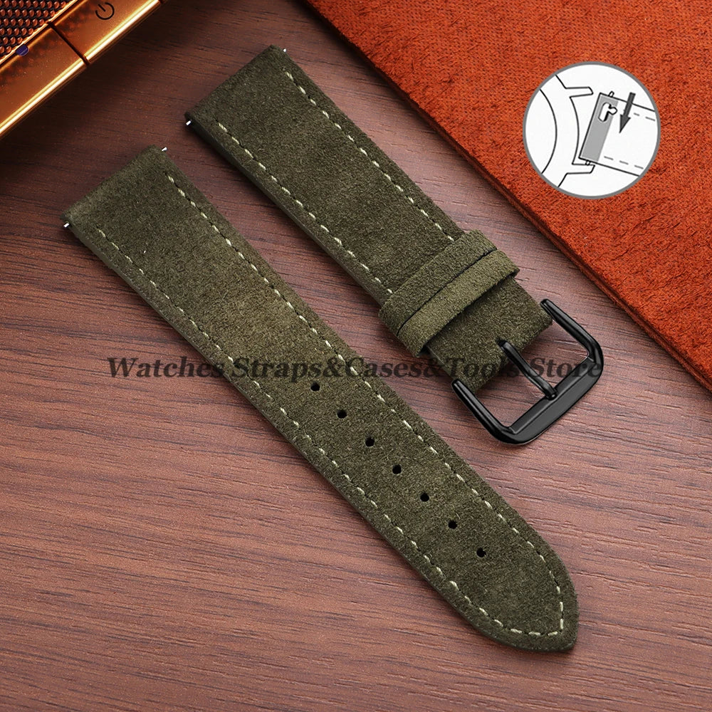 Vintage Suede Cowhide Leather Watch Strap (18–22mm, Quick Release)