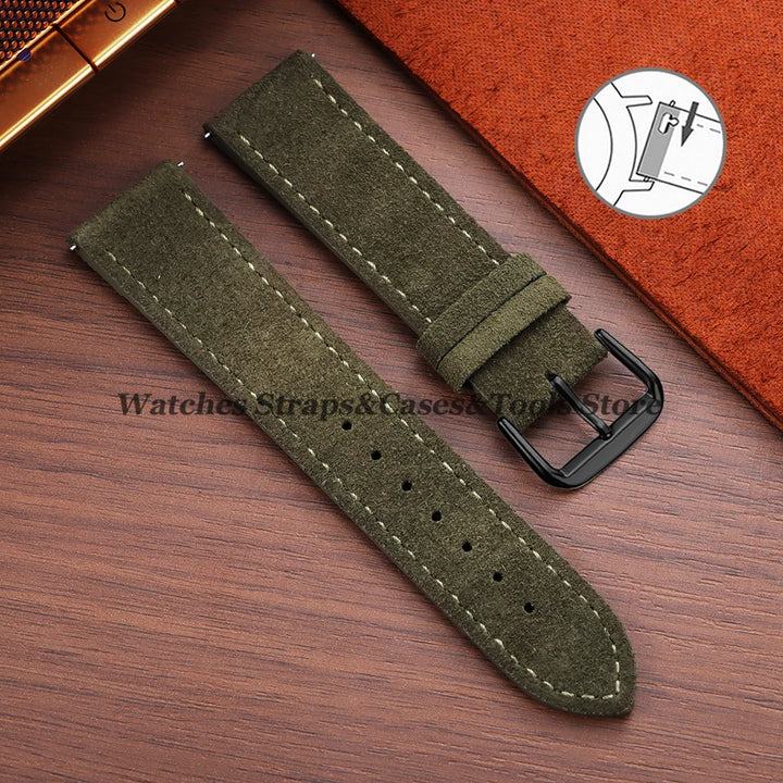 Vintage Suede Cowhide Leather Watch Strap (18–22mm, Quick Release)