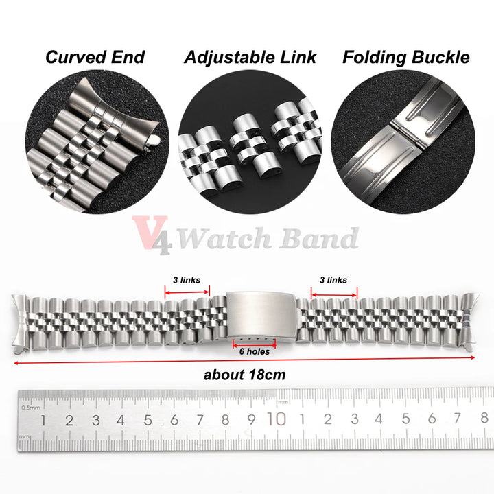 19mm 20mm 21mm Curved End Stainless Steel Watch Bands for Rolex DATEJUST for Jubilee Solid Strap Bracelet Men Woman Watchband