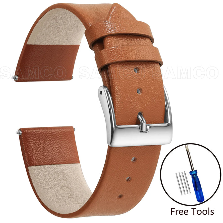 Genuine Leather Minimalist Thin Elegant Apple Watch Band 12–22mm (Soft Wrist Bracelet)