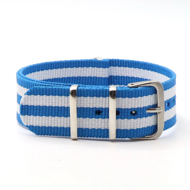 Striped Nylon Watch Strap with Silver Buckle (16-22mm)