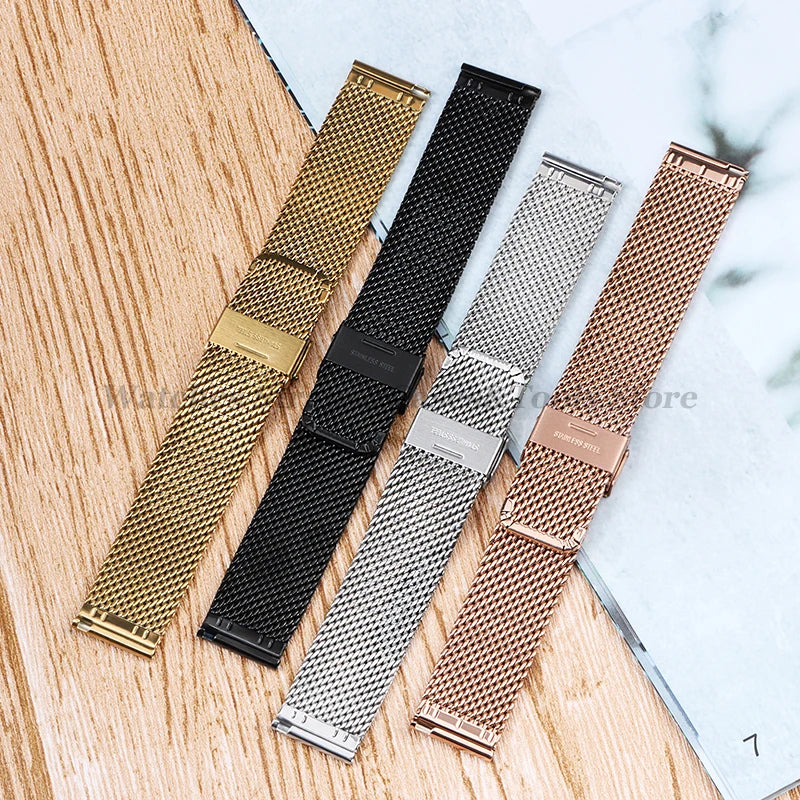 1.0mm Milanese Mesh Stainless Steel Watch Strap – 18–24mm, Quick-Release with Folding Buckle